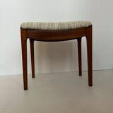 Siège ottoman repose-pieds en teck et tissu écru