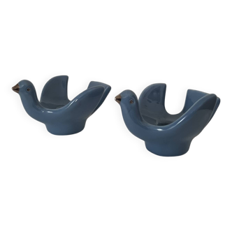 Pair of vintage Italian ceramic bird candlesticks