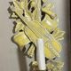 Walnut wood wall lamps, painted in yellow patina grey