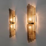 Pair of Large Art Deco Style Murano Glass Textured Wall Sconces