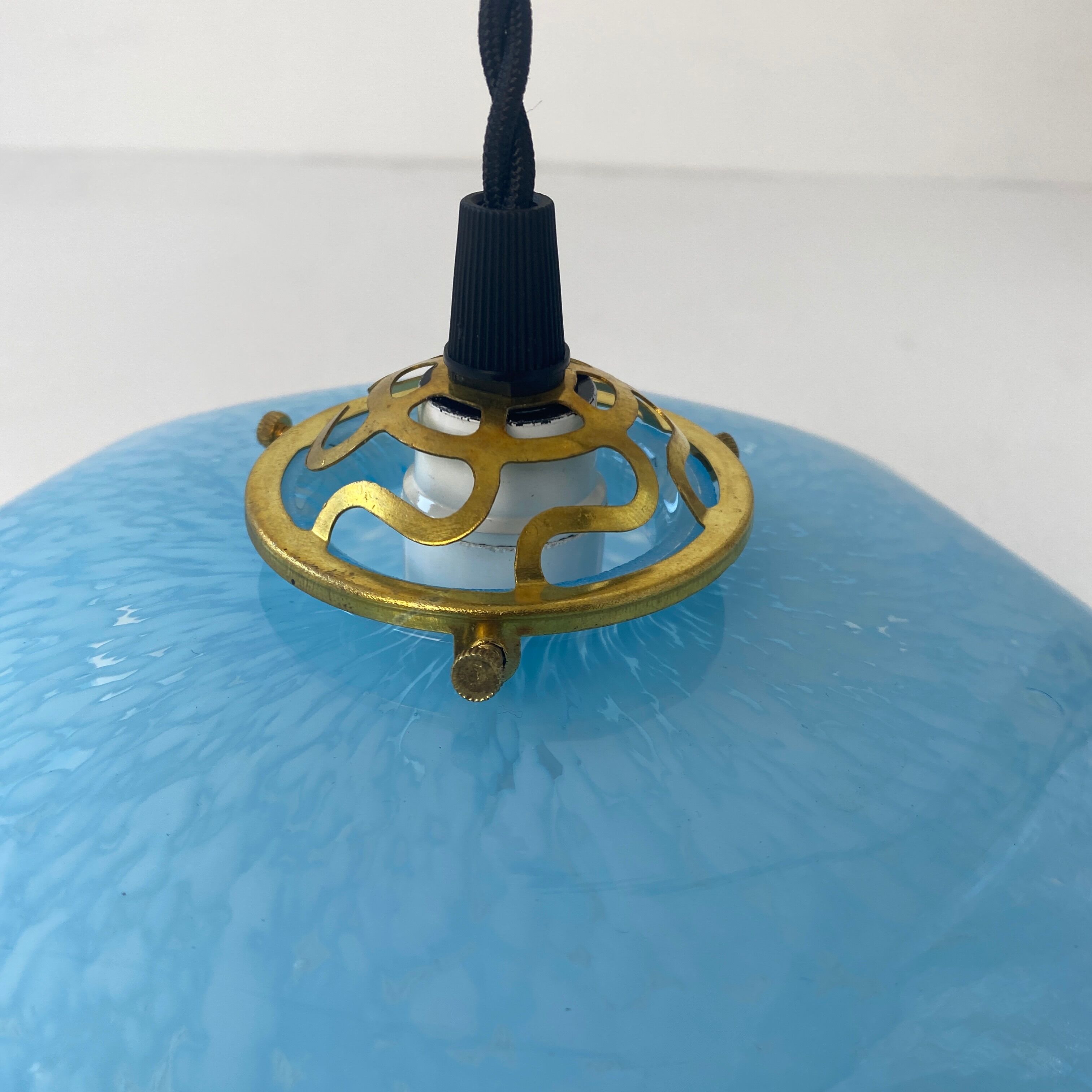 Old blue glass pendant lamp from vintage clichy