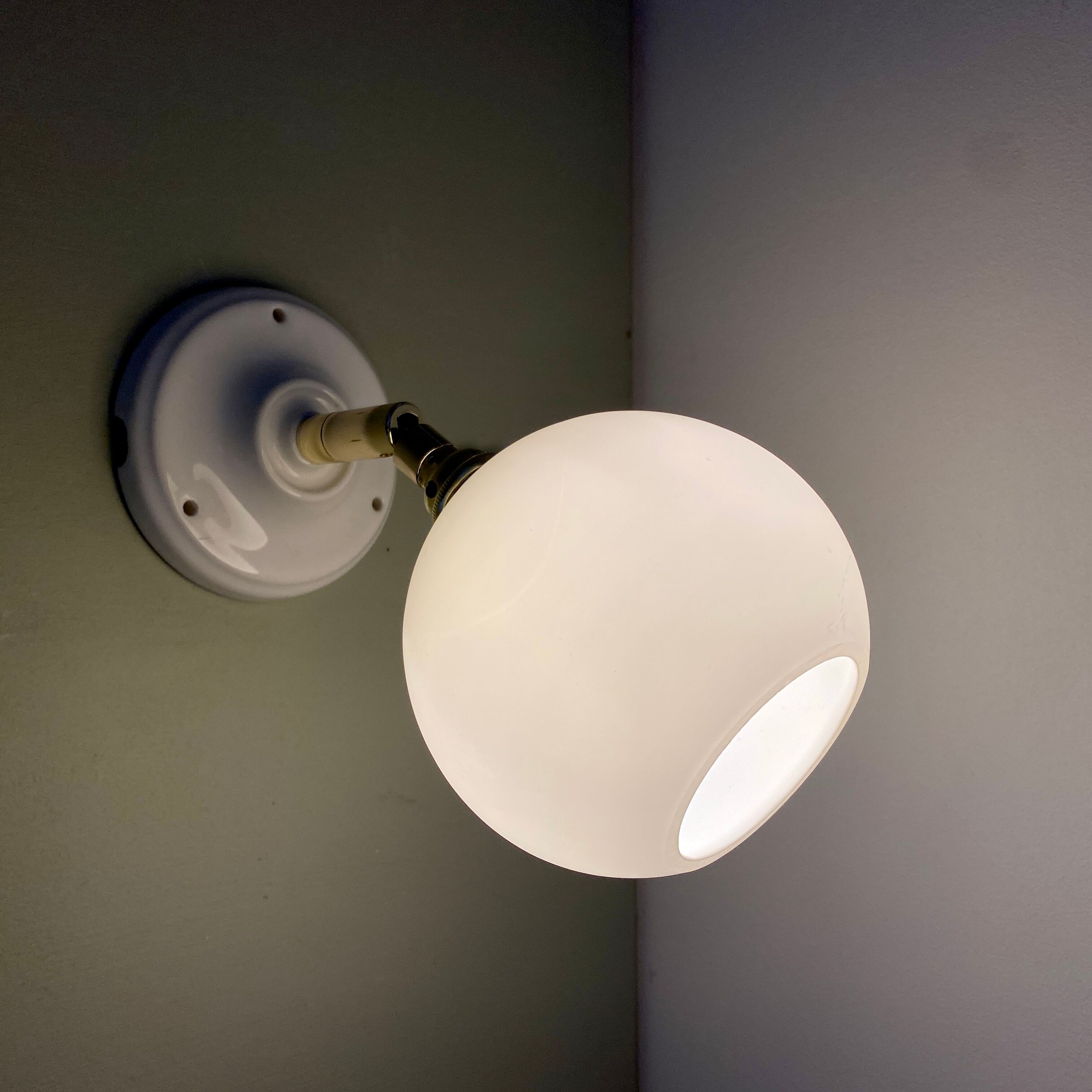 Vintage white opaline globe wall lamp