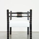 Unique late 19th-century window bench in Moorish style with beautiful colors and newly upholstered