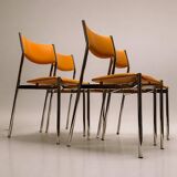 c. 1970 - Set of four chairs in yellow leatherette and chrome -