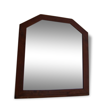 Miroir ancien biseauté et contour bois 72x75cm