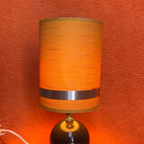 VINTAGE 1970 TABLE LAMP CHROME BASE & BROWN RESIN BALL SHADE