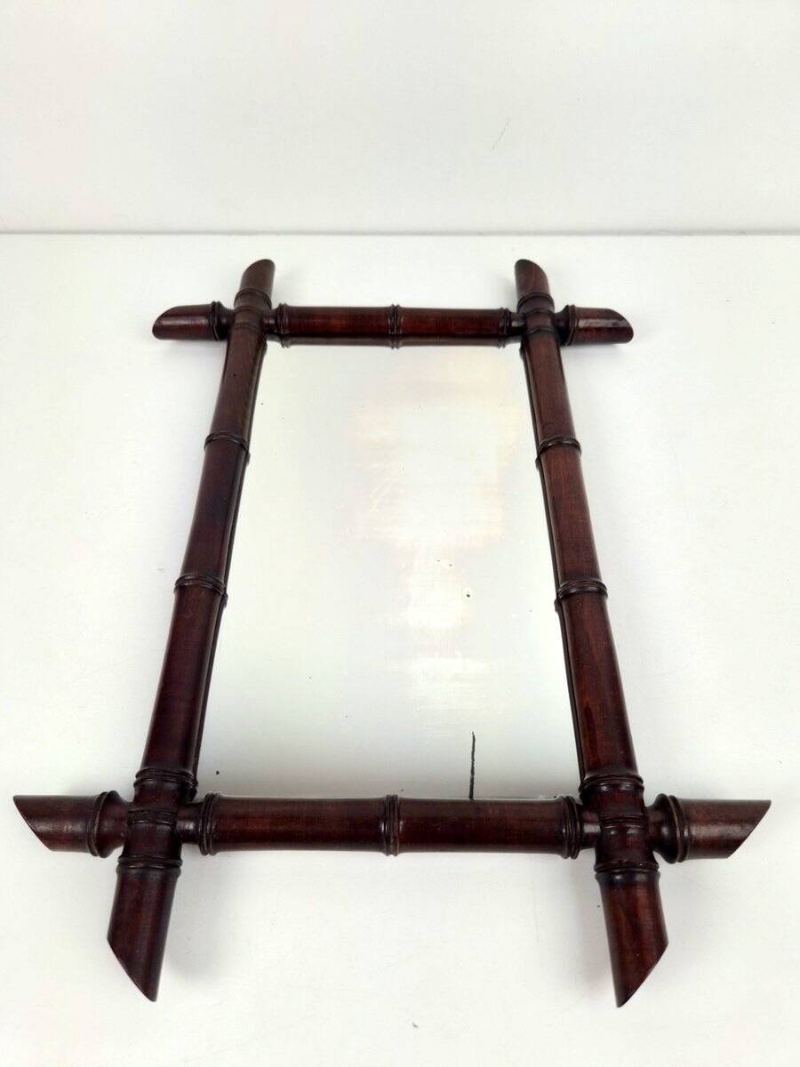 Art Nouveau Wooden Faux Bamboo Mirror, France, 1920