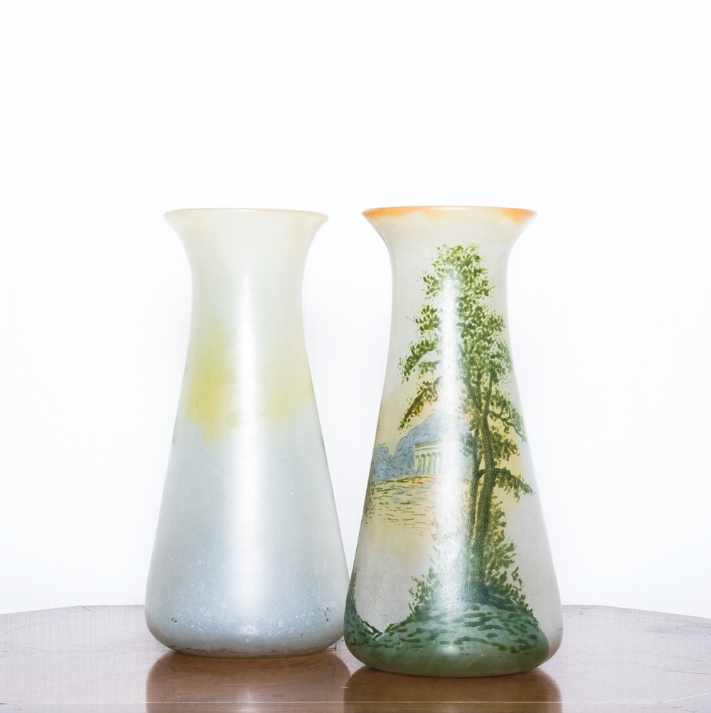 Pair of enamelled glass vases in the early 20th century