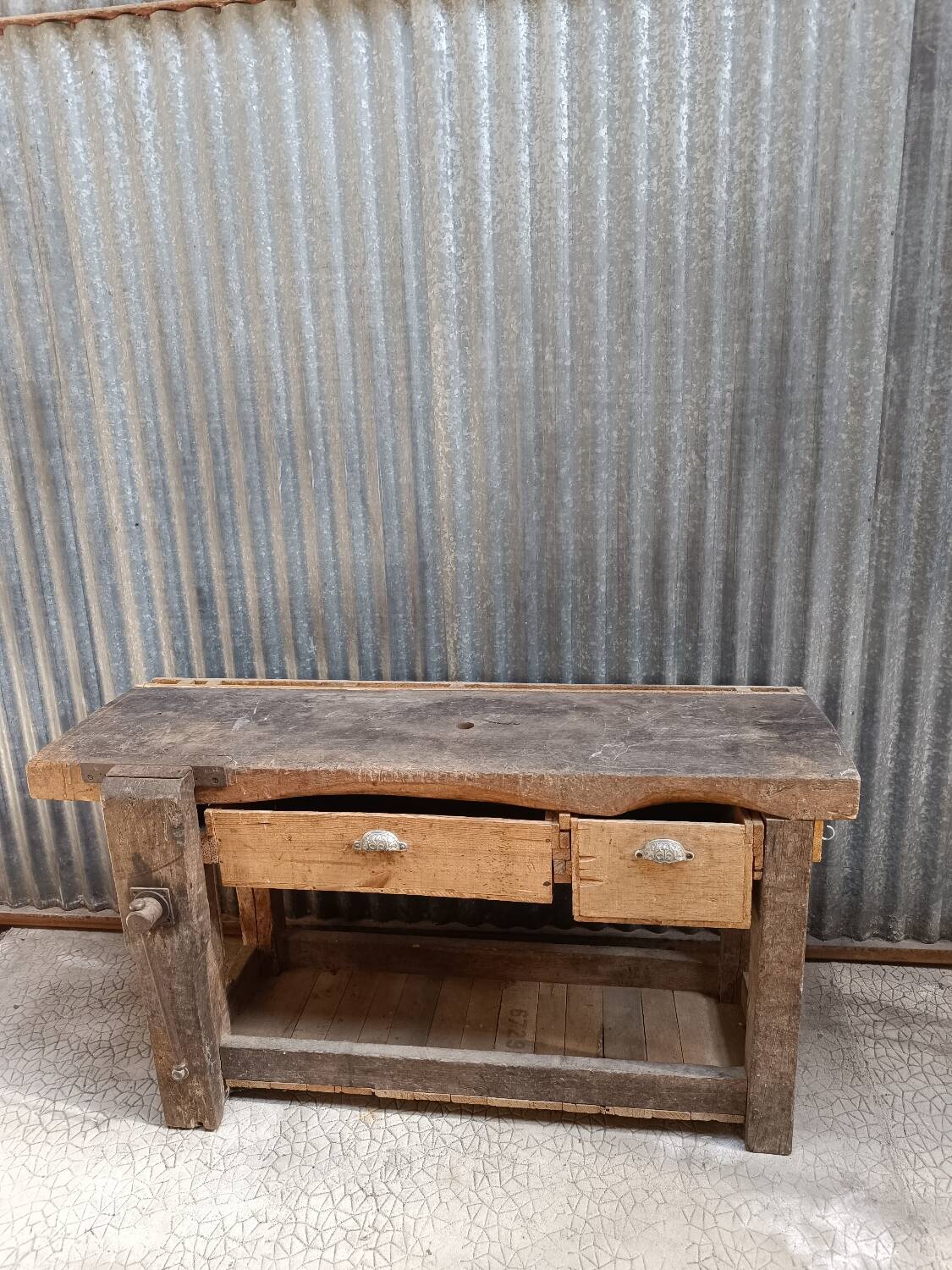 Vintage solid wood carpenter's workbench