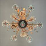 Rezzonico Venetian chandelier in multicolored Murano glass, 12 light arms, circa 1900