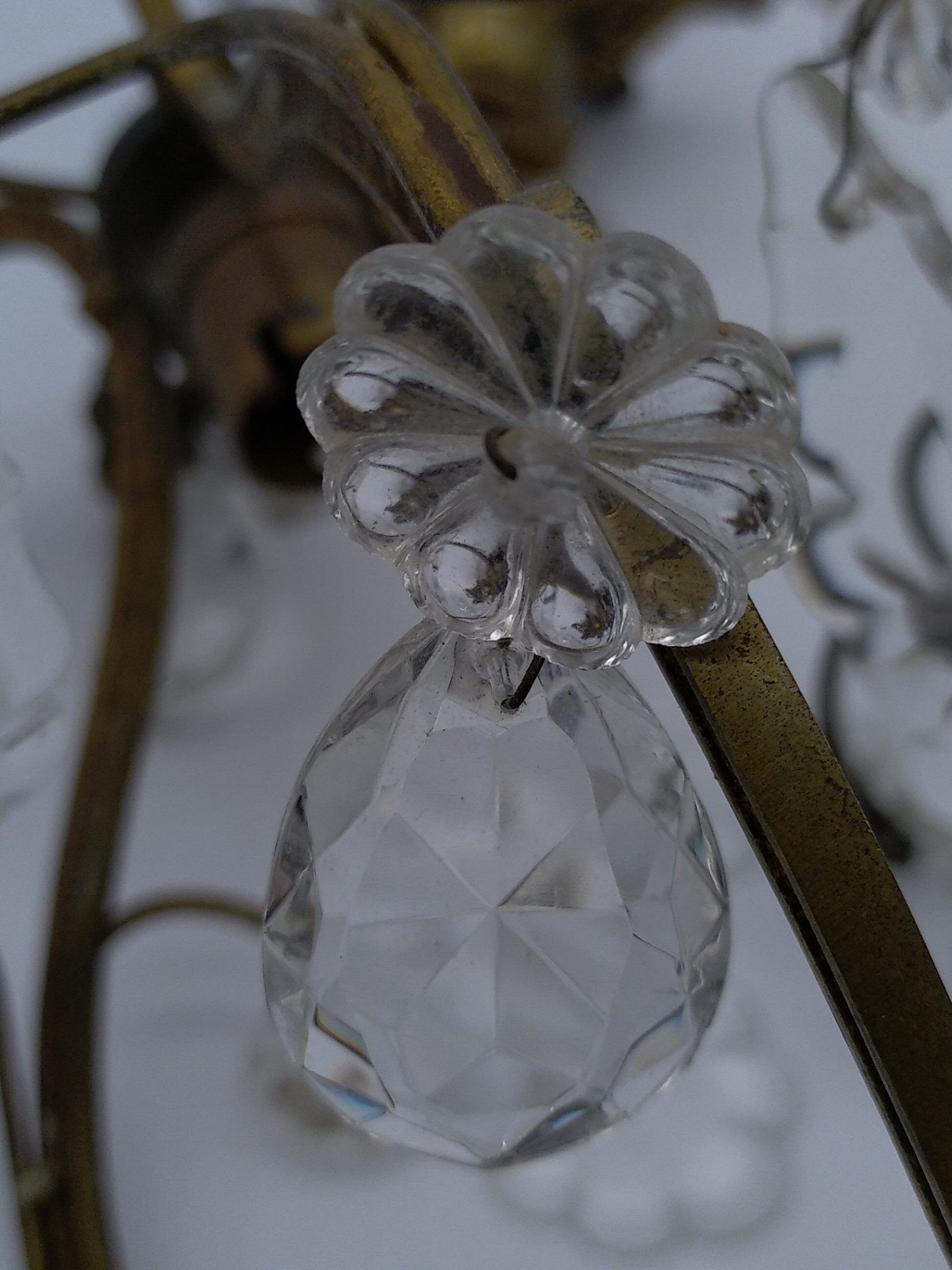Suspension, pampilles flowers and drops, brass, 1 fire