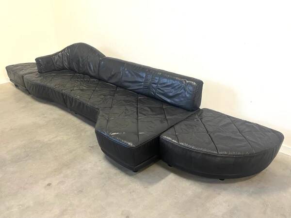 Canapé modulaire en cuir de mouton italien, design des années 1980