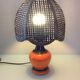 Orange ceramic lamp and brown canned lampshade by Pan Keramik / 60s-70s