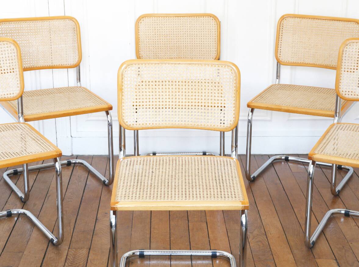 6 Cesca B32 Breuer Chairs Made in Italy - Canework of the seats redone
