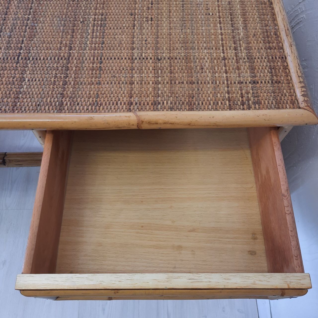 Pair of wicker and bamboo desks, Dal Vera, vintage