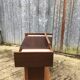 Coiffeuse vintage en placage d’orme avec 1 tiroir et 2 lampes en résine