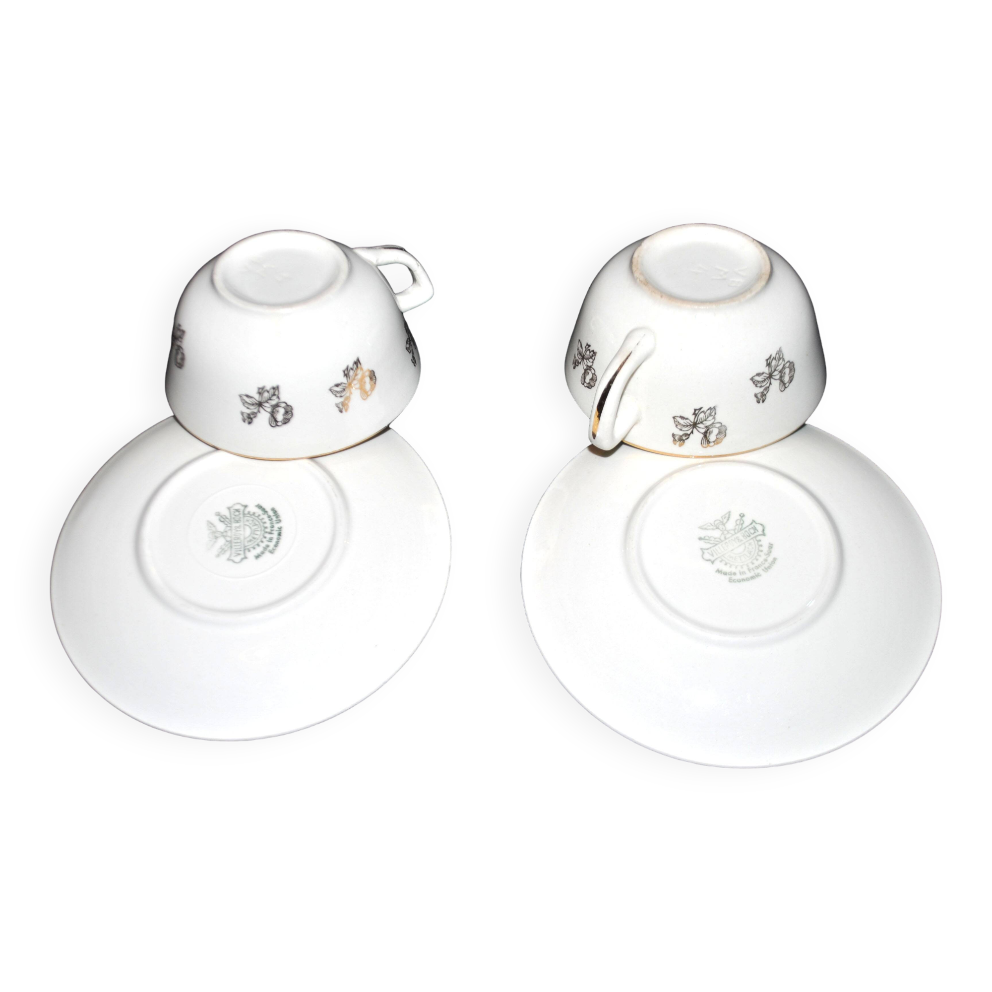 Set of 2 vintage cups with gold flowers Villeroy Boch Mettlach