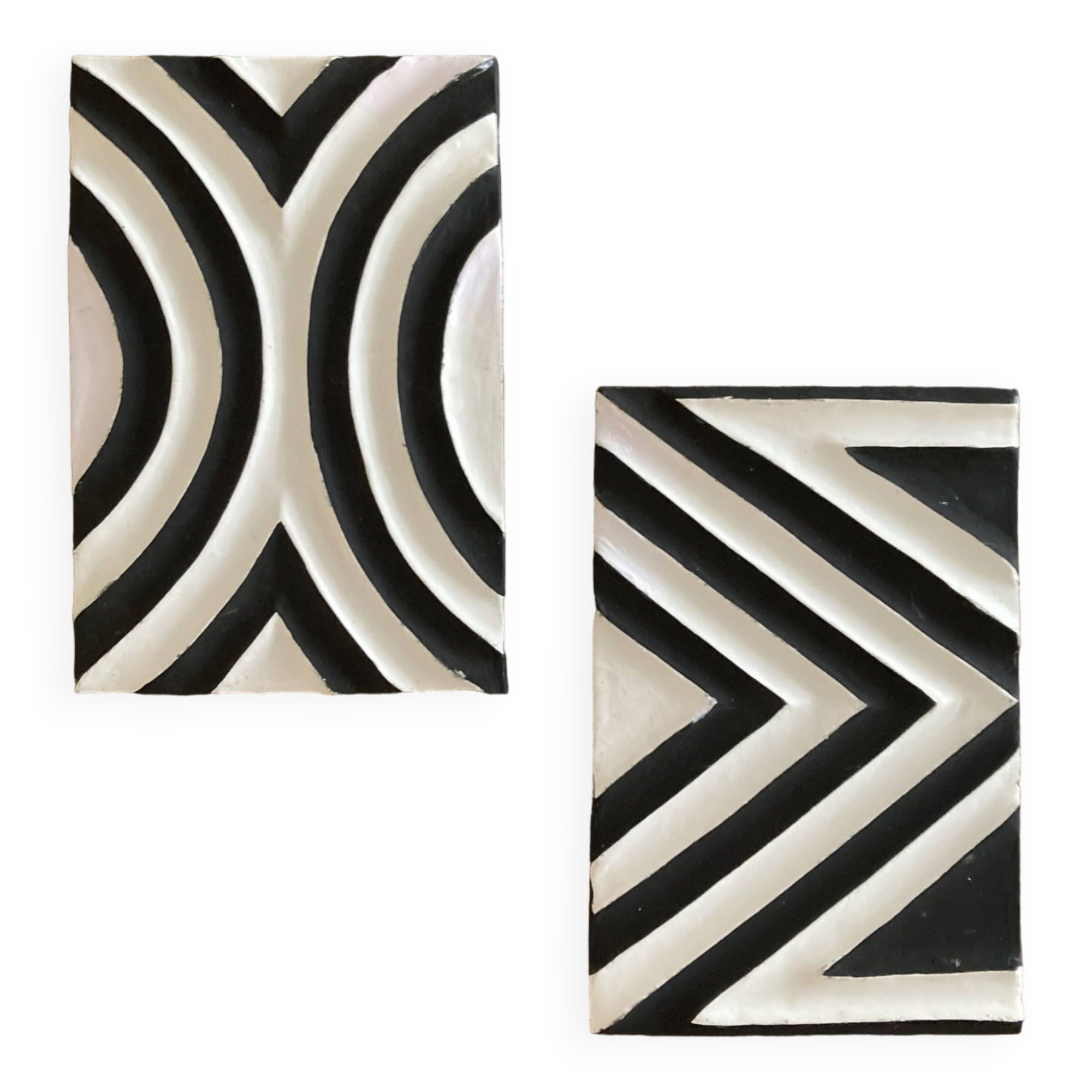 Two Imigongo paintings / panels traditional art from Rwanda