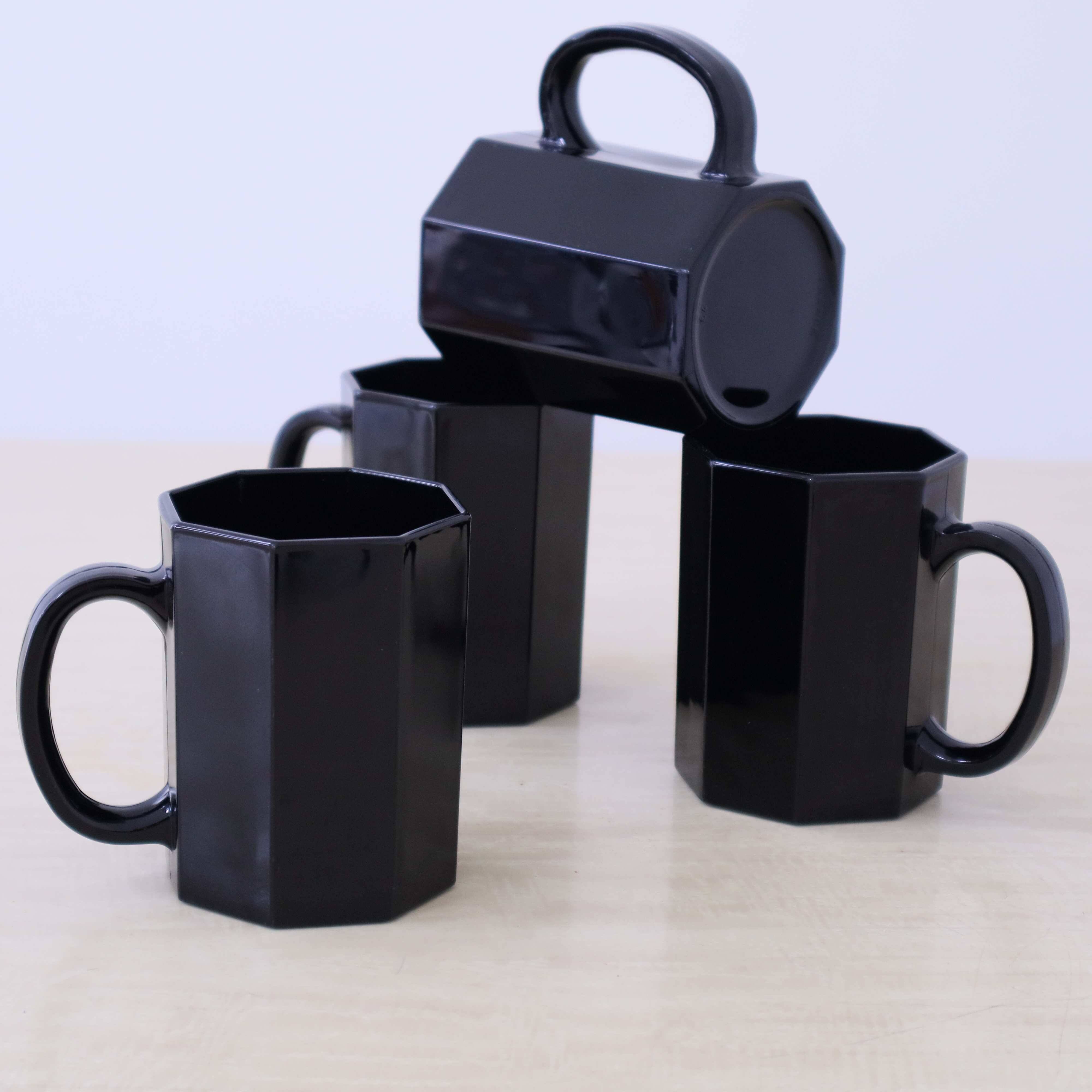 4 black "Octime" Arcoroc mugs