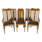 Ensemble de 6 chaises et fauteuils Art Nouveau en chêne et cuir