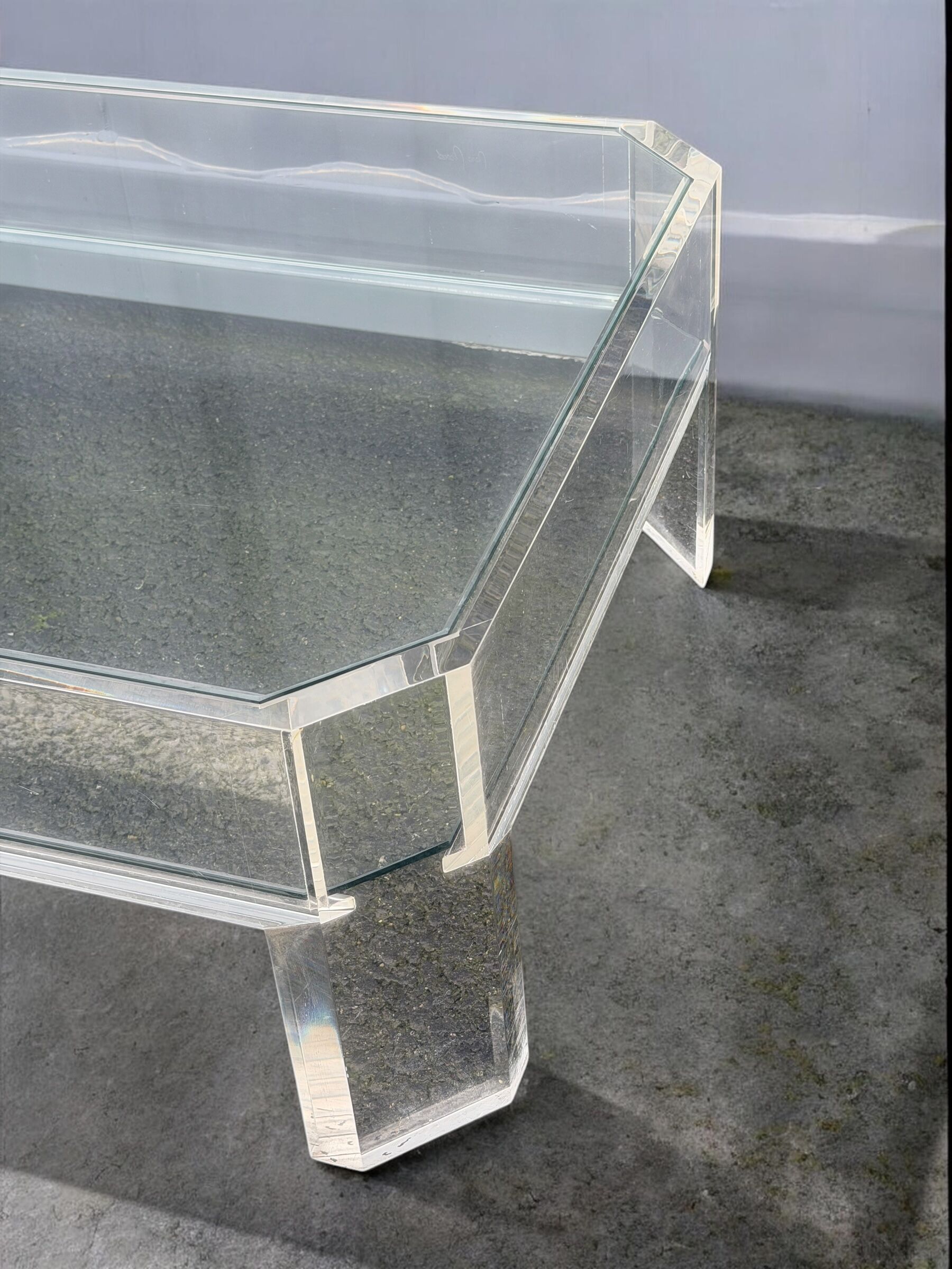 Coffee Table Design Marc Micoud Plexiglas/Lucite and Glass - 1980