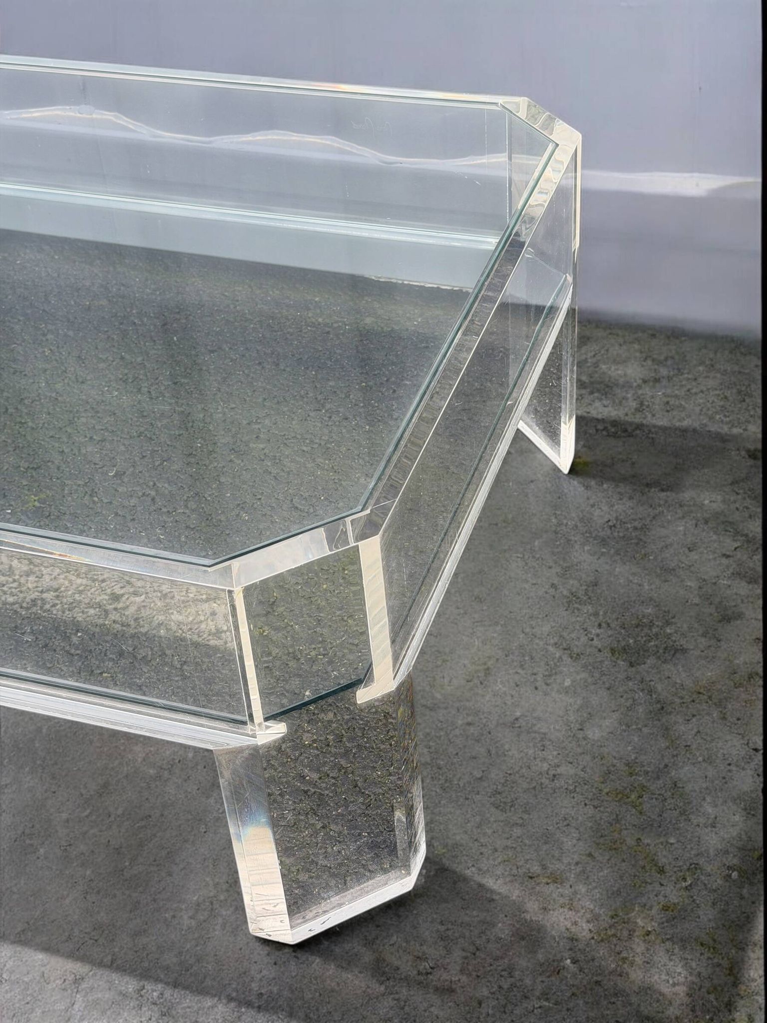 Coffee Table Design Marc Micoud Plexiglas/Lucite and Glass - 1980