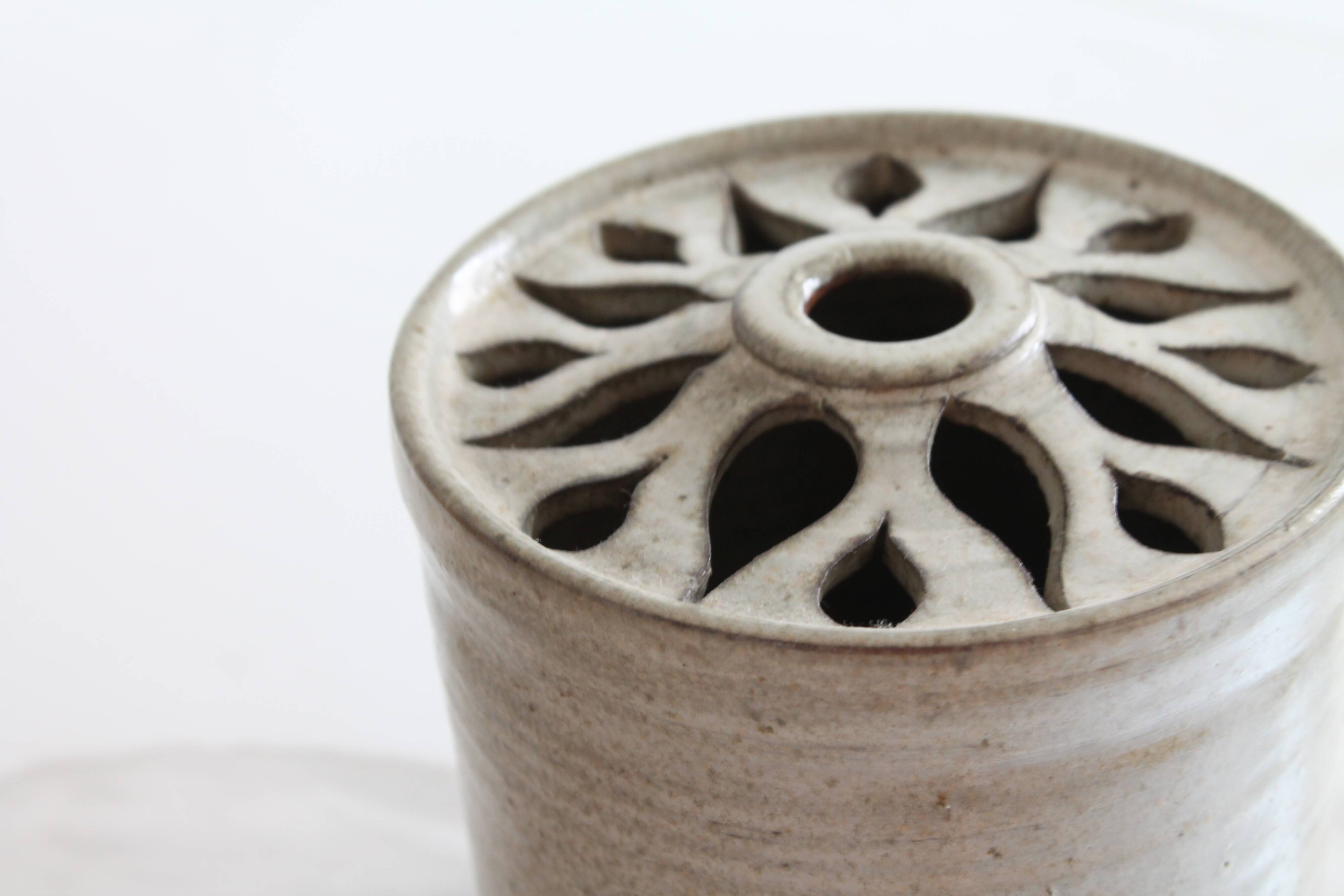 Glazed stoneware vase signed – Art ceramic flower holder