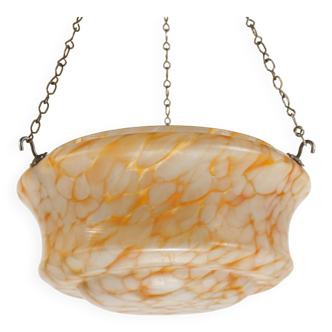 Plafonnier/abat-jour attrape-mouches Art déco des années 1930 en verre orange et blanc
