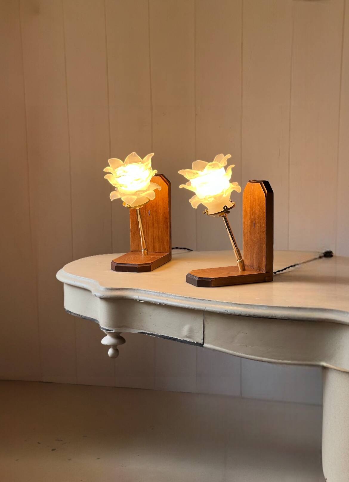 Pair of pink bedside lamps or wall lights