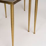 Neo-classical nesting tables in brass and leather - Belgium 1960's