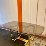 Belgo chrome dining table from the 70s with smoked glass
