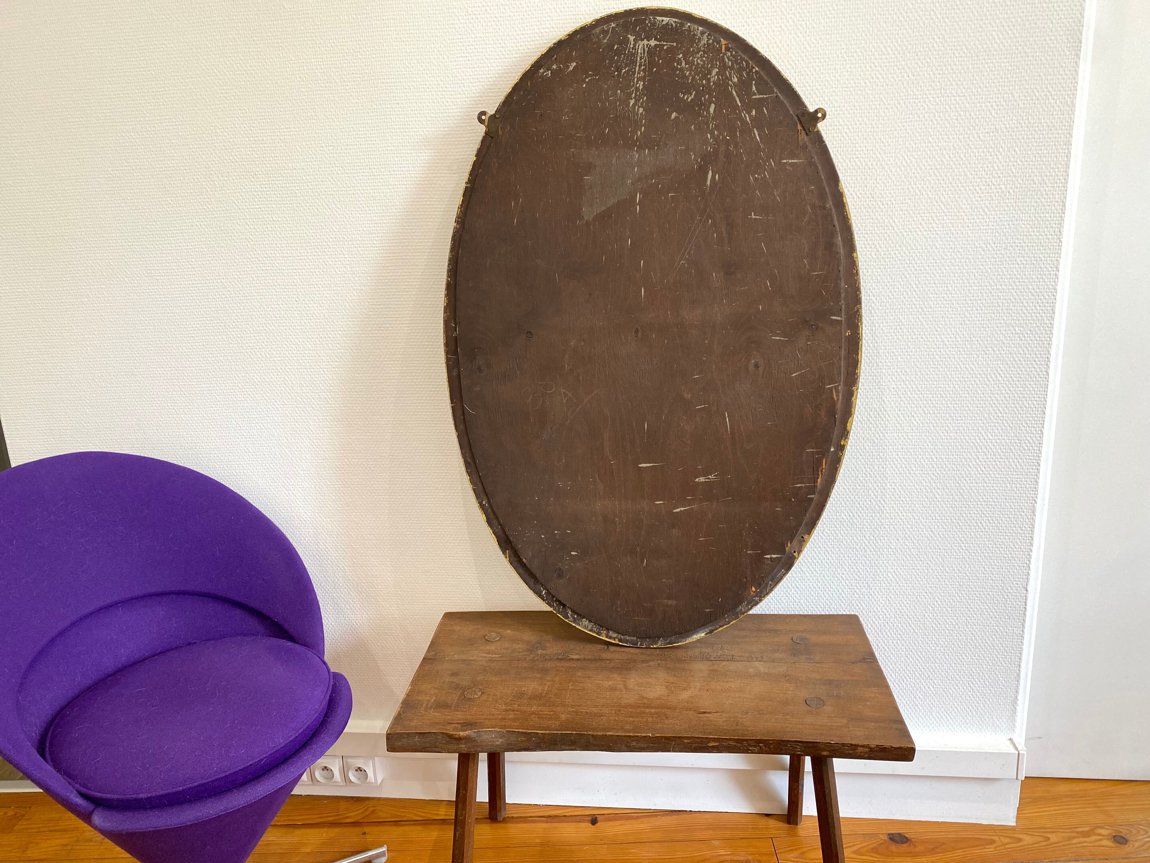 XXth oval mirror, gilded wood trumeau, beveled ice, vintage medallion mirror