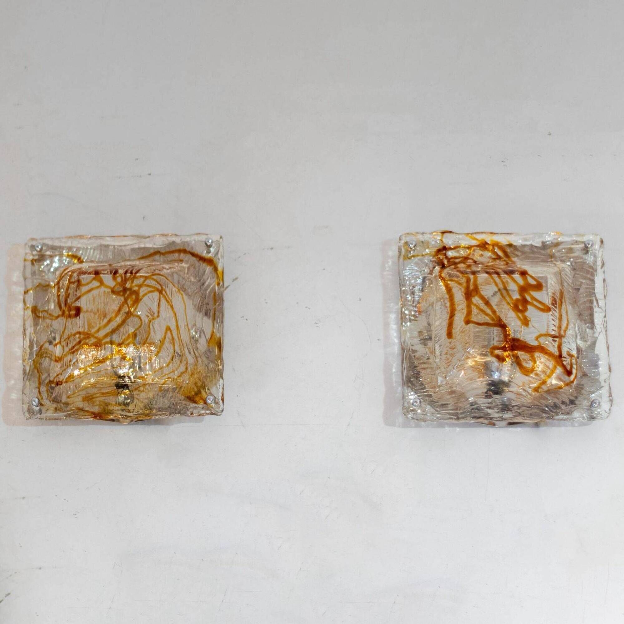 1970s Pair of “Diamante” Murano Glass Wall Sconces by Mazzega