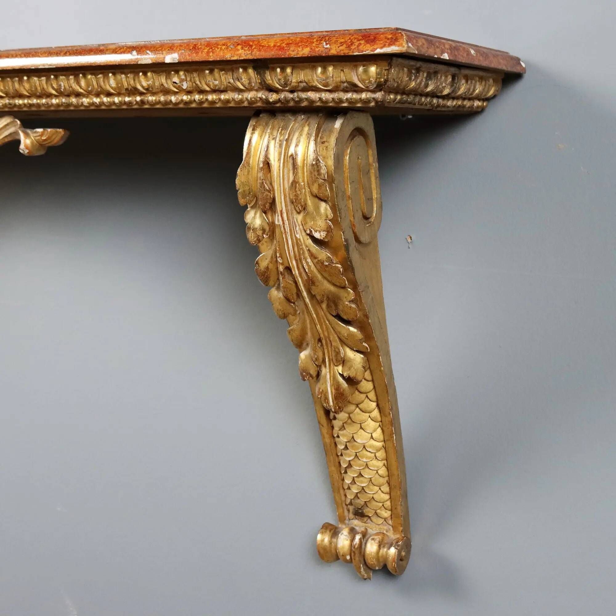 Old carved and gilded wooden console, Italy, 19th century.