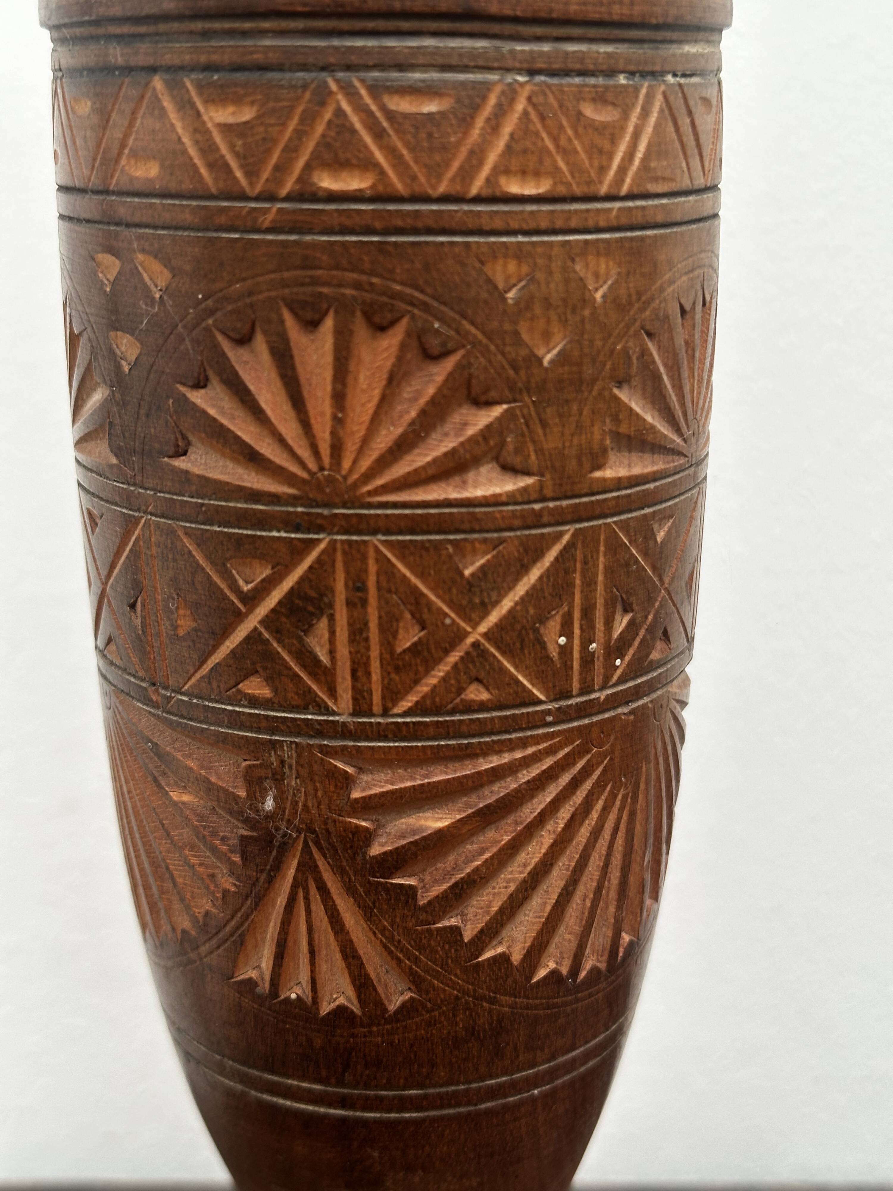 Turned and carved wooden vase, mid-20th century