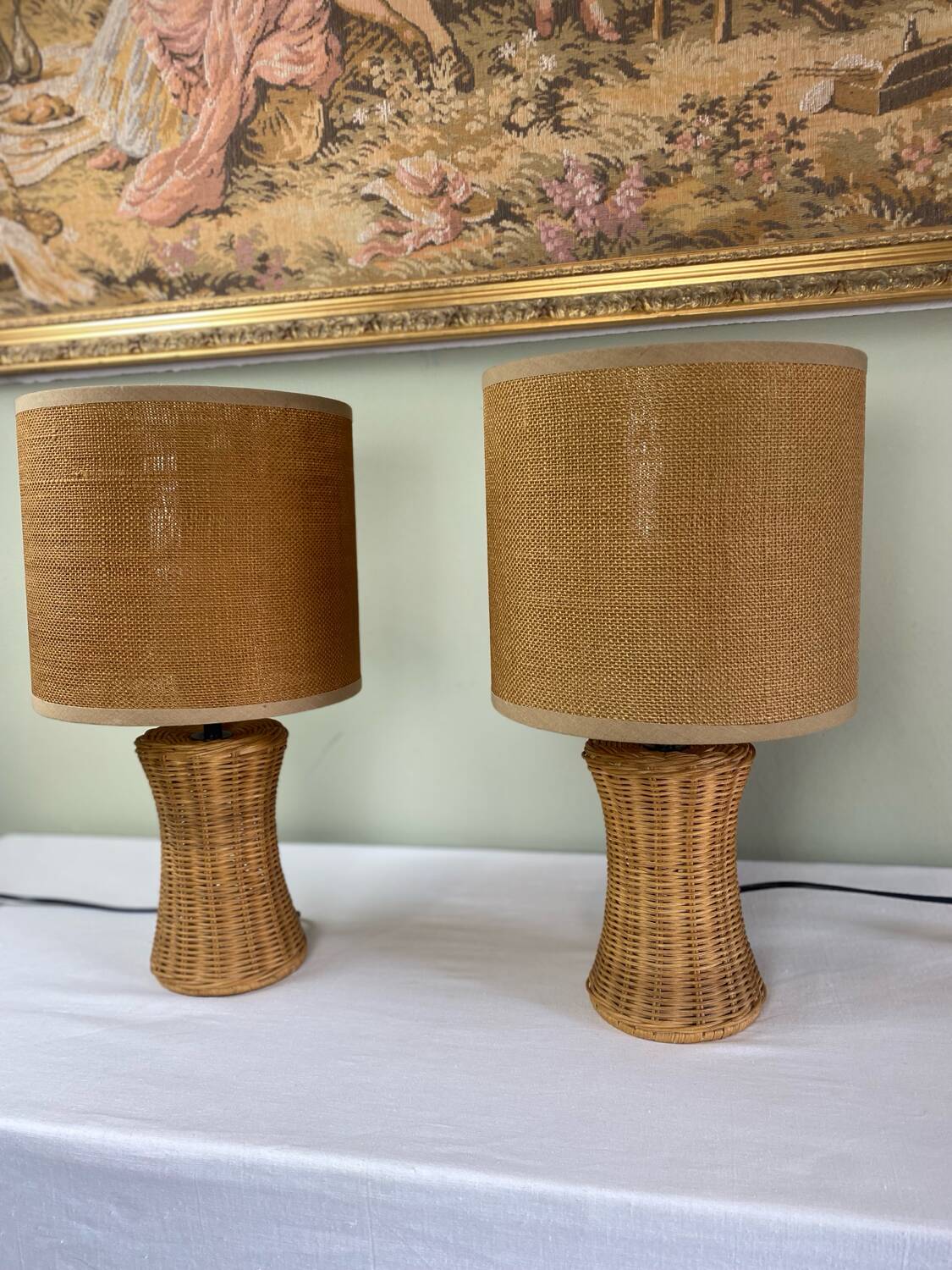Pair of wicker lamps