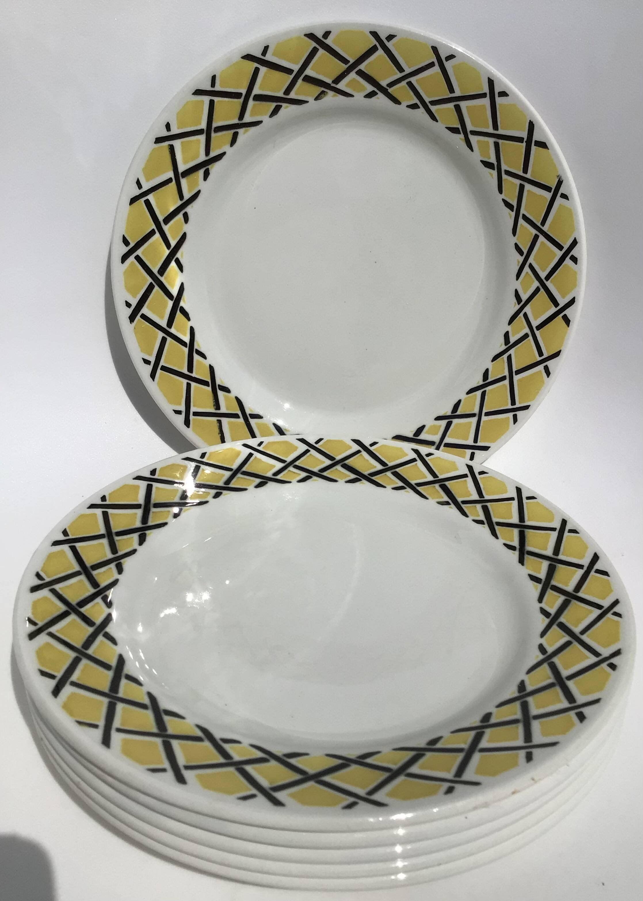 6 Assiettes dessert motif tressage jaune et noir