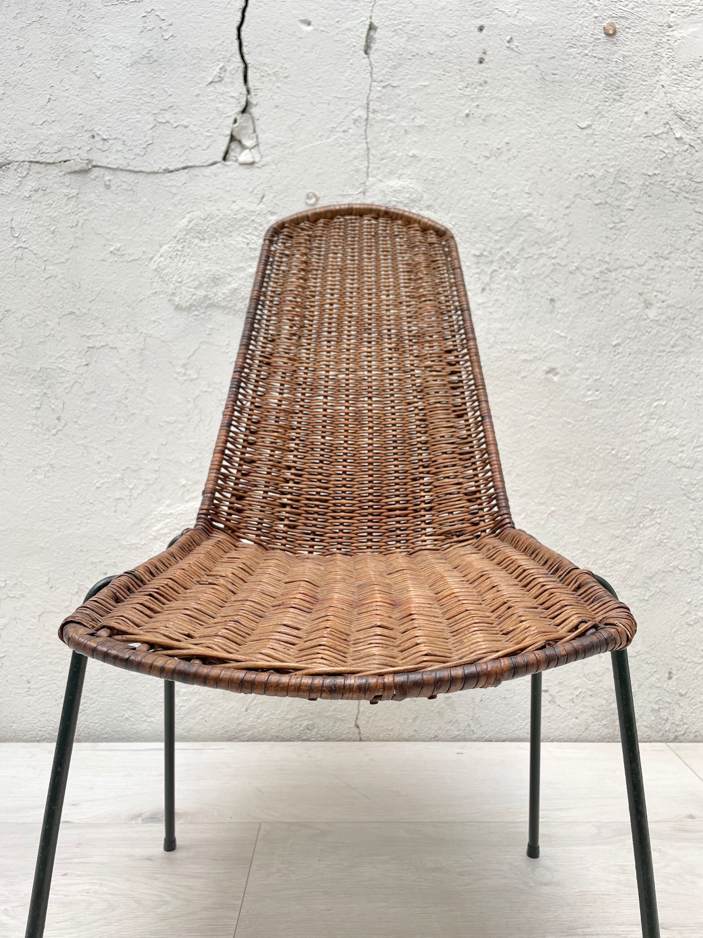 Vintage chair in wicker and metal circa 1950