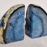 Pair of polished blue agate bookends - 11 cm