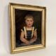 Oil on canvas 19th century young child carrying his cat gilded frame