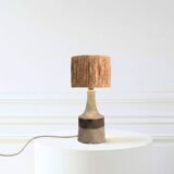 Floor lamp in stoneware with raffia lampshade