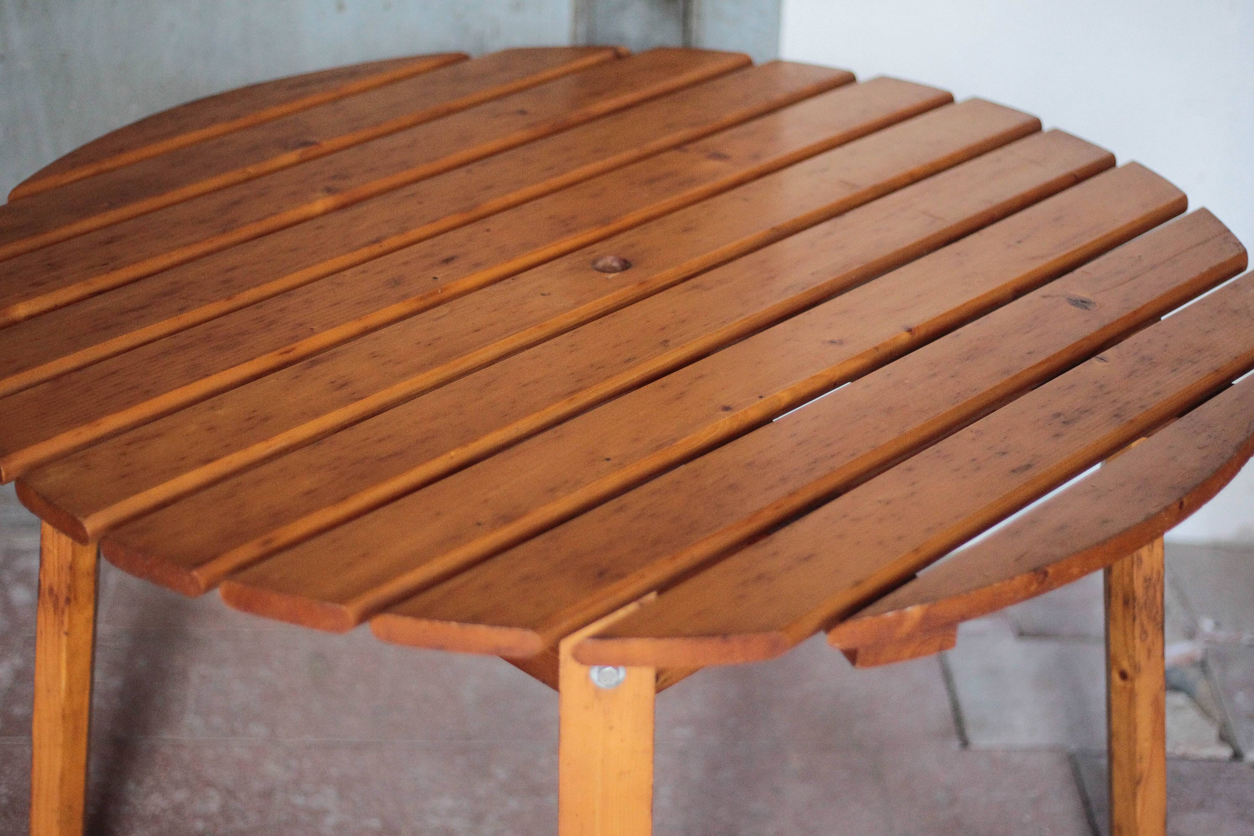 Vintage round pine table, slatted pine table, vintage table, pine furniture