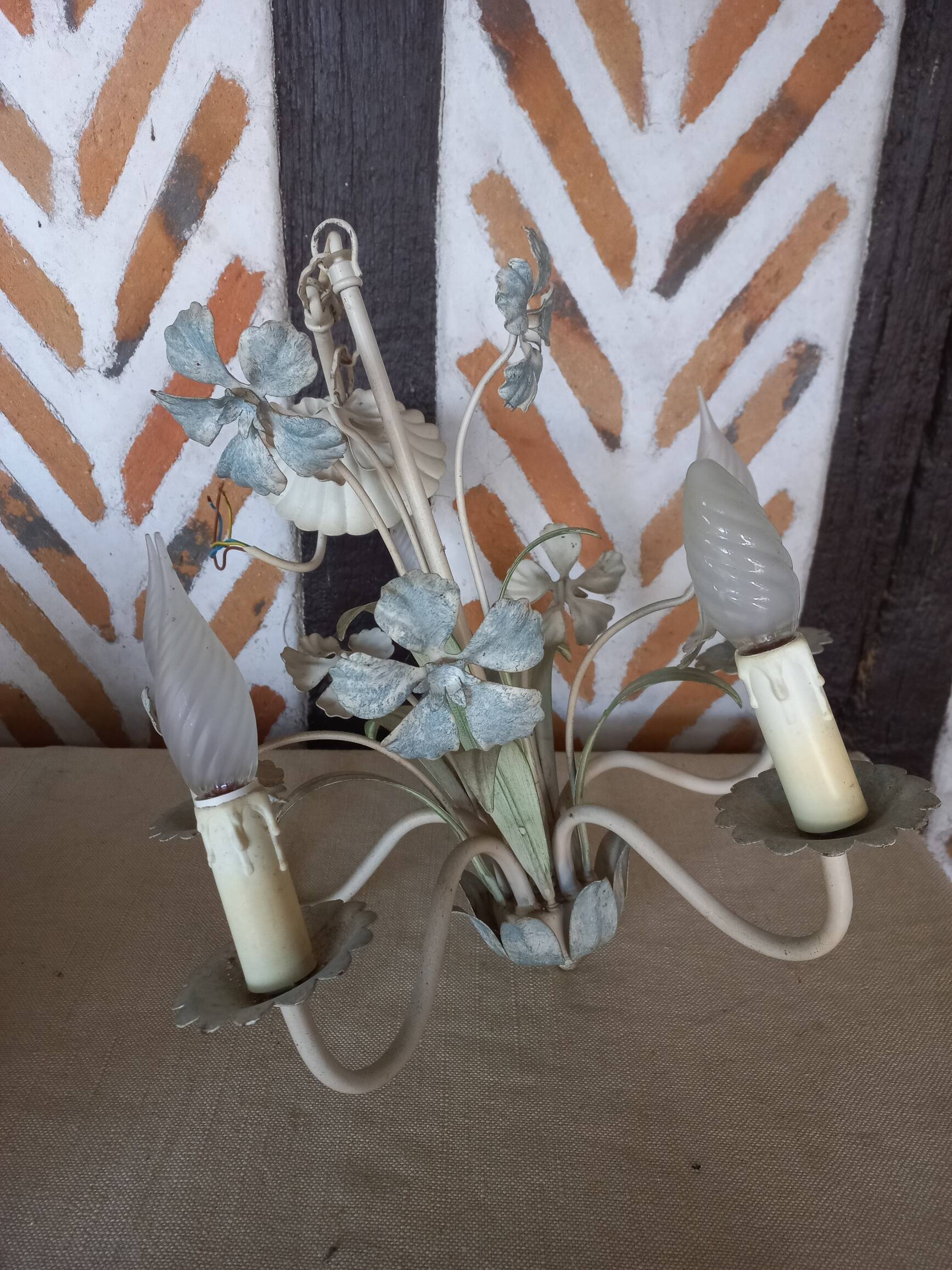 Polychrome metal flower chandelier