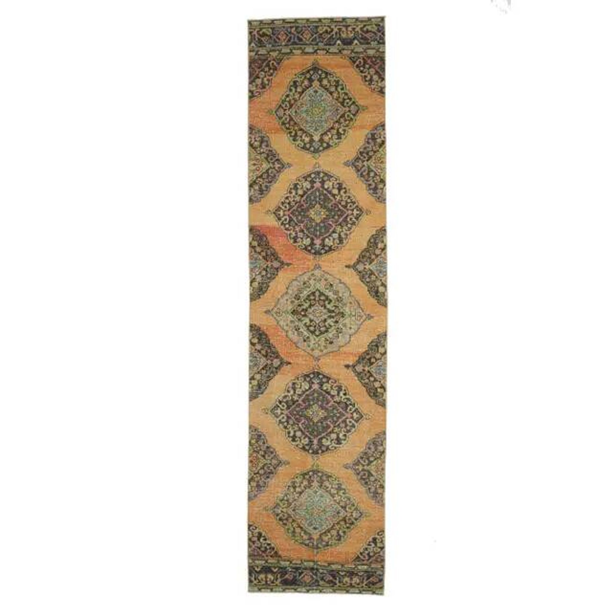 Vintage Turkish Oushak Handmade Wool Cotton Orange Runner Rug 90x373