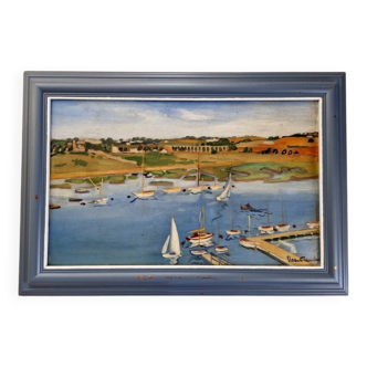 Franck Sloan (1900-1984) - Huile sur isorel - Voiliers près du pont