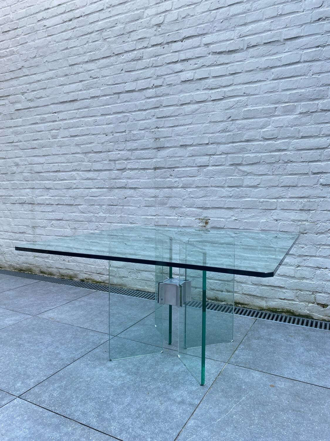 Square glass coffee table by Peter Gyzchy 1970