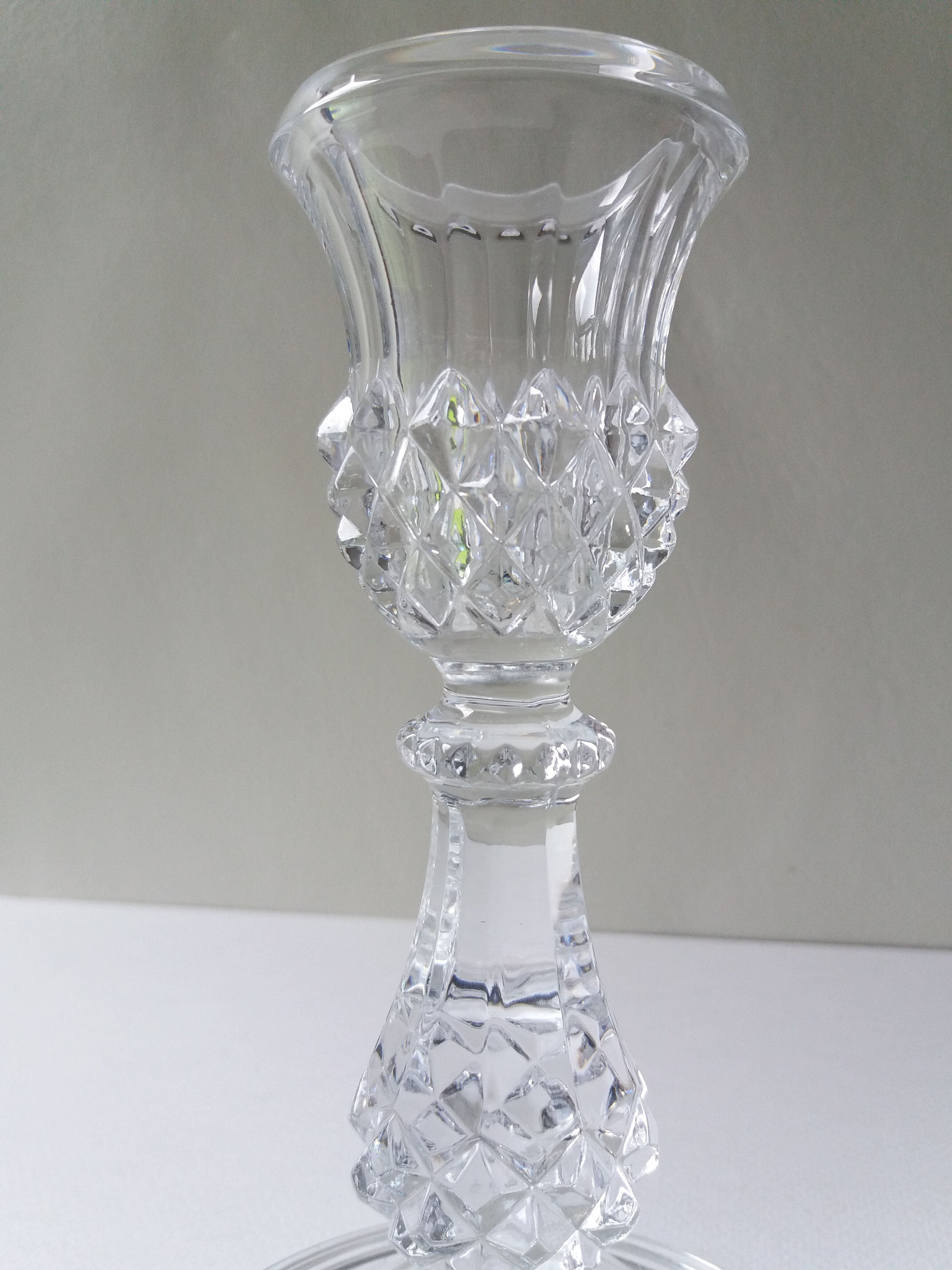 Pair candlesticks glass diamond spikes