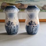 Paire de petits vases Art Nouveau faiencerie du Nord décor bleu