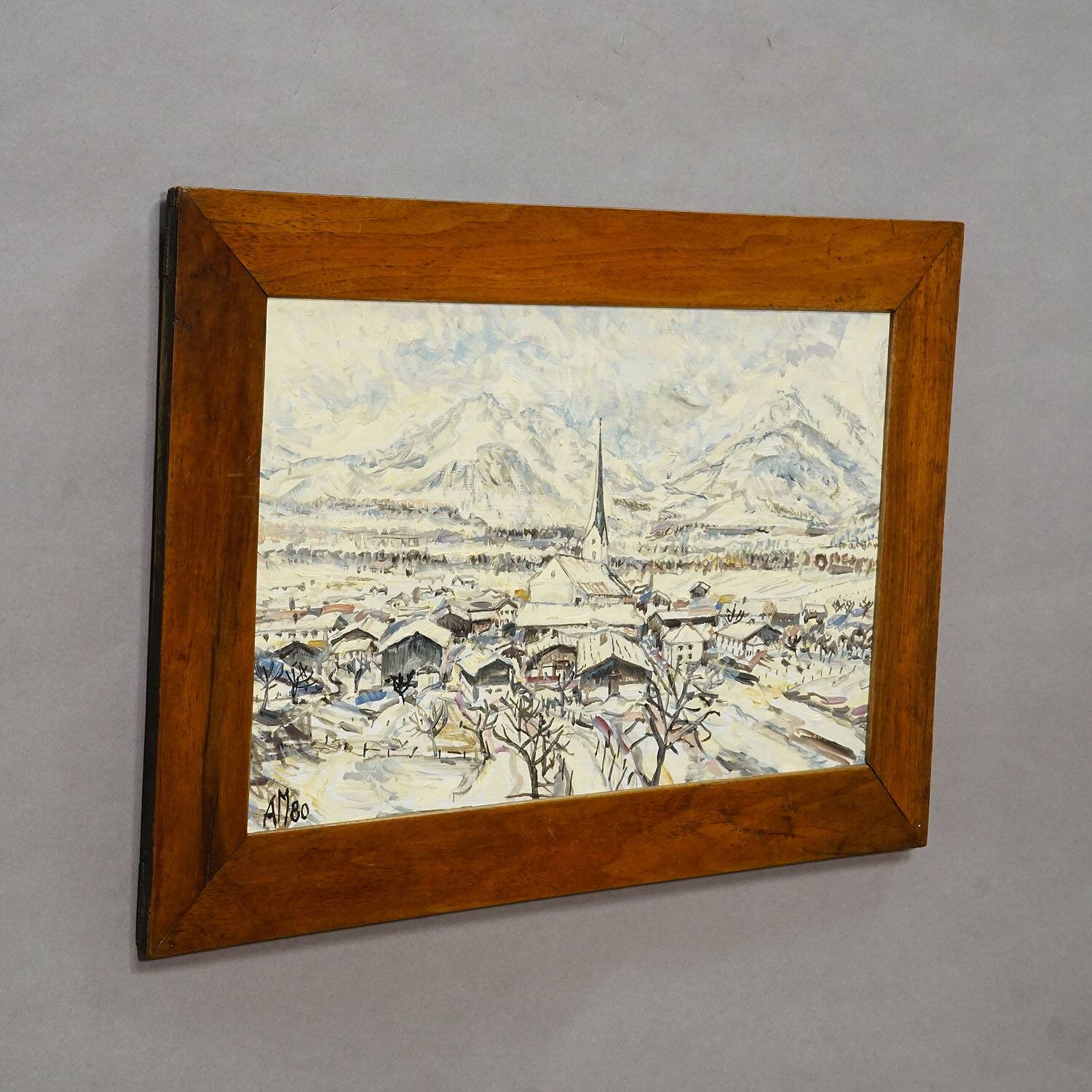 Oil painting by Alexander Michael of Bergen in winter 1980.