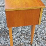 Vintage 1950s bedside table in blond oak with conical legs